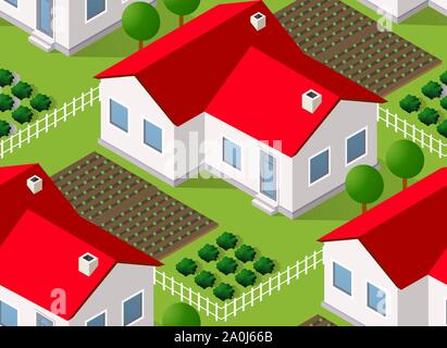 Isometrics village seamless pattern Stock Vector