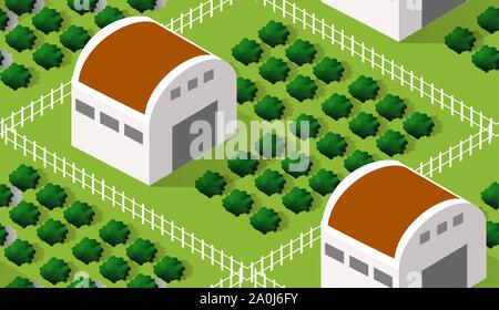 Isometrics village seamless pattern Stock Vector