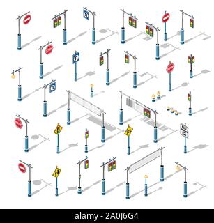 The isometric semaphore streetlight set Stock Vector