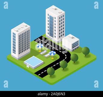 Isometric 3d hotel with a beach Stock Vector