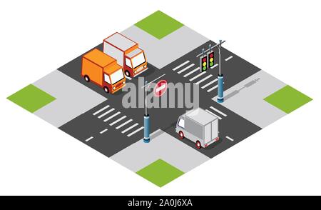 Car van at the crossroads Stock Vector