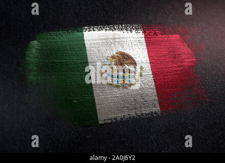 Mexico Flag Made of Metallic Brush Paint on Grunge Dark Wall Stock Photo