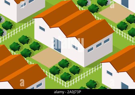 Isometrics village seamless pattern Stock Vector