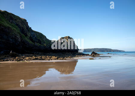 View of a derserted Broad Haven beach in Pembrokeshire Stock Photo