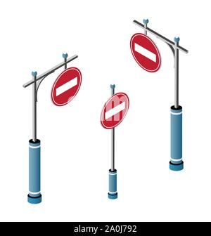 Set of isometric city road signs Stock Vector