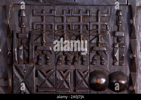 Detail of traditional Dogon Granary window hand carved  from Mali, Africa. Stock Photo