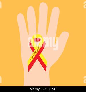 Hepatitis ribbon in a hand  support awareness association vector illustration Stock Vector