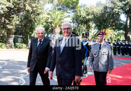 Neapel, Italy. 20th Sep, 2019. President Frank-Walter Steinmeier is bid farewell by Italian President Sergio Mattarella (l) at Villa Borbonica with a military ceremony. President Steinmeier and his wife are on a two-day state visit to Italy. Credit: Bernd von Jutrczenka/dpa/Alamy Live News Stock Photo