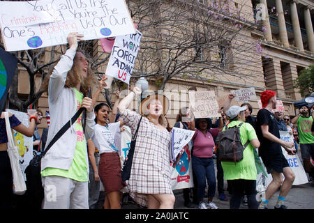 Brisbane, Australia. 20th Sep, 2019. Protesters chant slogans while holding placards during the demonstration.Members of the public gathered in Brisbane to protest climate change inaction. Students and workers formed a massive strike and marched from Queen's Gardens to Musgrave Park. Credit: SOPA Images Limited/Alamy Live News Stock Photo