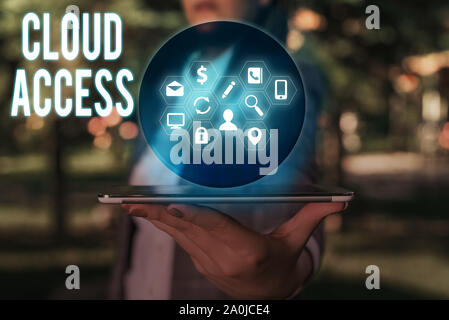 Word writing text Cloud Access. Business photo showcasing Software tool between the organization and the provider Stock Photo