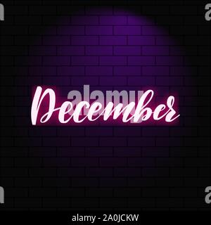 Neon glowing lettering on a brick wall background Stock Vector