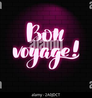 Neon glowing lettering on a brick wall background Stock Vector