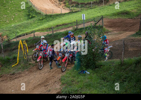 Giavera del Montello, Italy. 14 September 2019. Motorcyclists on motocross on the start of a track. Credit: Lukasz Obermann/Alamy Live News Stock Photo