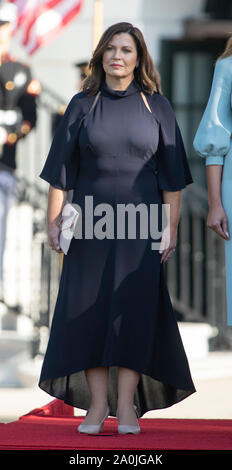 Washington DC, USA. 20th Sep, 2019. Jenny Morrison, wife of Prime Minister Scott Morrison of Australia  stands during the arrival ceremony in honor of and his wife,  on the South Lawn of the White House in Washington, DC on Friday, September 20, 2019. Credit: dpa picture alliance/Alamy Live News Stock Photo