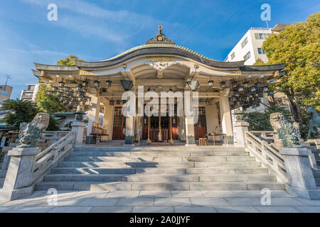 Honden Main hall of Namba yasaka Jinja. Shinto shrine dedicated to Susanoo no Mikoto deity. Located in Minami dristrict Stock Photo