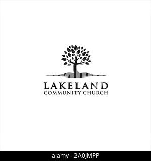Black and White Tree With Cross Stock Vector