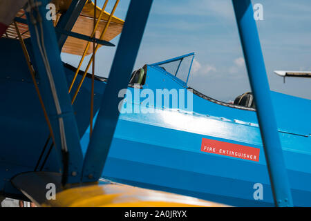 Close up of  decoration on fuselage of  Boeing Stearman Kaydet historic propeller plane Stock Photo