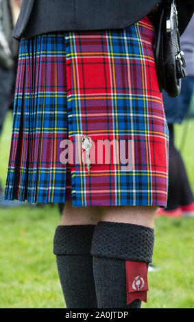 Red and blue tartan kilt and sporran detail at Peebles highland games.  Scottish borders, Scotland Stock Photo - Alamy