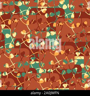 seamless vector pattern with colorful brick wall and climbing vines Stock Vector