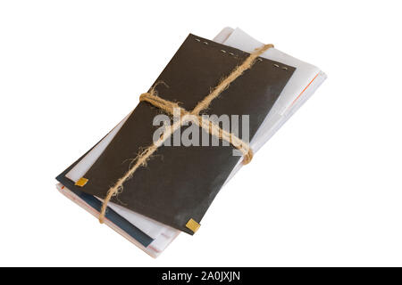 Stack of letters isolated on white background. Vintage mail . Stock Photo