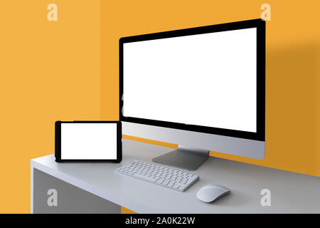 Mockup of workplace with computer Stock Photo