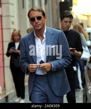 Milan, Italy. 20th Sep, 2019. Milan, Roberto Mancini in the center The coach of the National Italy ROBERTO MANCINI walks through the streets of the center. Credit: Independent Photo Agency Srl/Alamy Live News Stock Photo