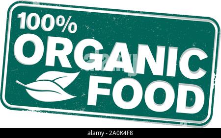 green rectangular 100 percent organic food rubber stamp vector illustration Stock Vector