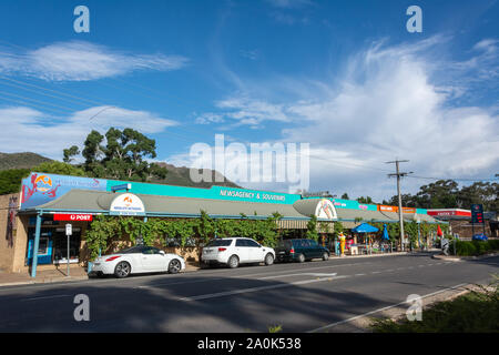 Halls Gap, Victoria, Australia - March 5, 2017. Main street in Halls Gap, VIC, with buildings, commercial properties and cars. Stock Photo