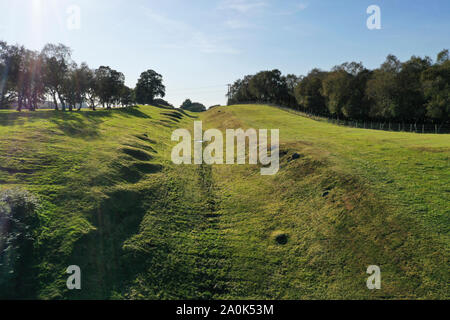 Aerial drone view of the Vallum or ditch along the Antonine Wall Stock Photo
