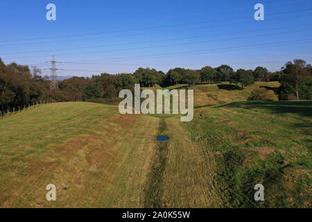 Aerial drone view of the Vallum or ditch along the Antonine Wall Stock Photo