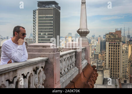 Tourist in the terrace of Martinelli Building in Sao Paulo downtown Stock Photo