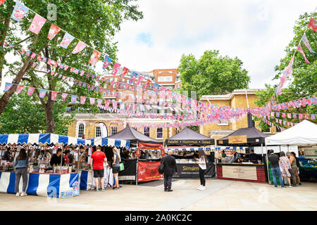 LONDON, UK - 13th July 2019: Saturday Food market at Duke of York Square attracted the people with delicious area-sourced produce, meats and artisanal Stock Photo