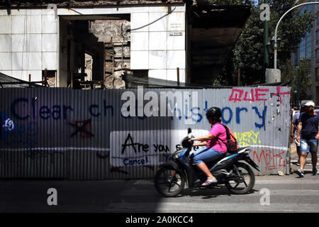 Athens Greece Graffiti on Corrugated Metal Fence around Derelict Building on Christou Lada Street Stock Photo