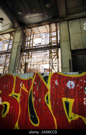 Athens Greece Interior of Derelict Building with Graffiti on Stadiou Street Stock Photo