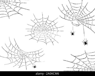 Halloween cobweb and spiders isolated on white for spiderweb scary design Stock Vector