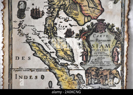 An antique map of the old, historic, ancient Siam (todays Thailand) Stock Photo