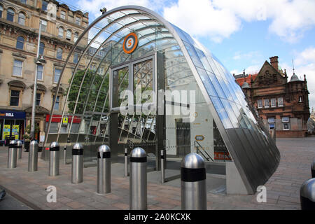 Glasgow Scotland St Enoch Subway Station Entrance with Former Victorian Entrance behind Stock Photo