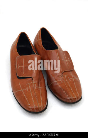 A Pair of Brown Argentinian Shoes with Velcro Fastening Stock Photo