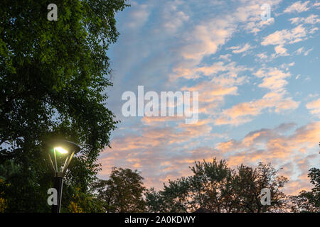 The sky over Cabbagetown in Toronto taken during my early morning walk. Stock Photo