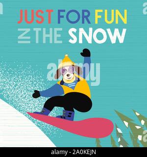 Hand drawn Fun in snow flat color vector poster Stock Vector