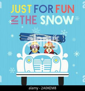 Hand drawn Fun in Snow flat color vector poster Stock Vector