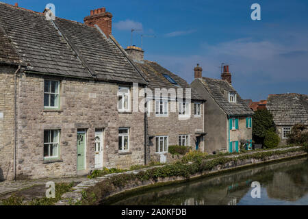 Old stone cottages at the Mill Pond in Swanage, Dorset, UK Stock Photo