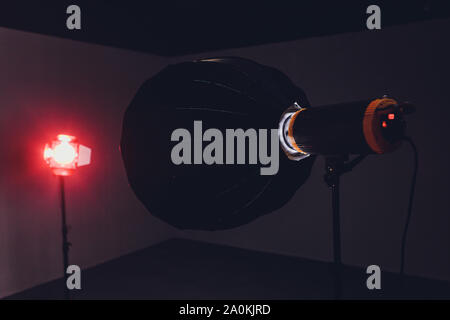 Close-up view of led lamps. Video light Stock Photo