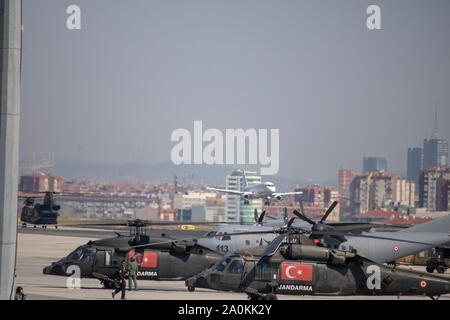 Istanbul, Turkey - September-18,2019: Skorsky Attack helicopter was shot at Atatürk airport. Teknofest 2019 Stock Photo