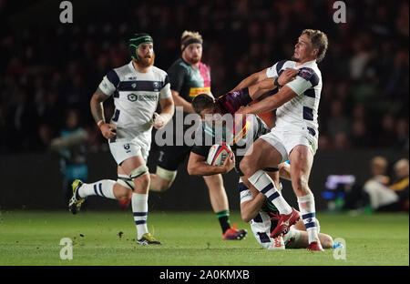 Harlequins' Charlie Mulchrone during the Premiership Rugby Cup Round 1 match at Twickenham Stoop, London. Stock Photo