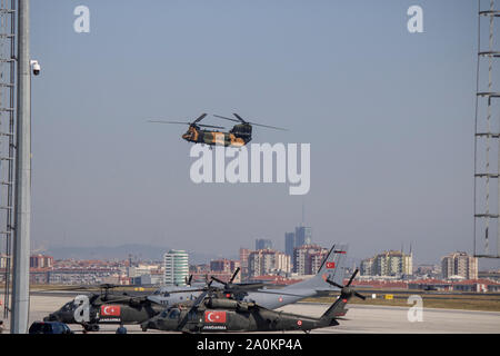 Istanbul, Turkey - September-18,2019: Chinook helicopter demonstration flight at festival. Stock Photo
