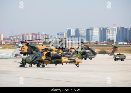 Istanbul, Turkey - September-18,2019:Turkish and Russian planes waiting for air show on the runway of Ataturk airport. Stock Photo