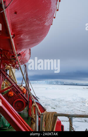 Icebergs and sea ice in the Weddell Sea from the deck of diesel powered icebreaker, Kapitan Khlebnikov Stock Photo