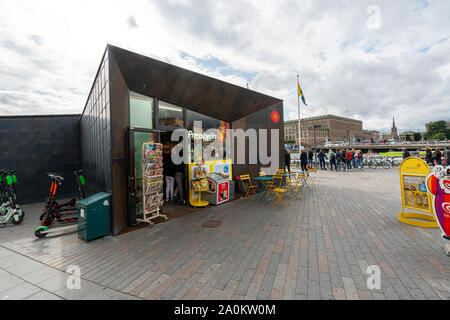 Stockholm, Sweden. September 2019. A small shop on the quay of the port Stock Photo