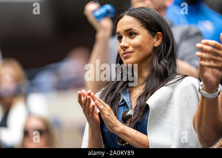 Meghan Markle cheers on friend Serena Williams of USA while she is competing in the finals of the Women's Singles at the 2019 US Open Tennis Stock Photo